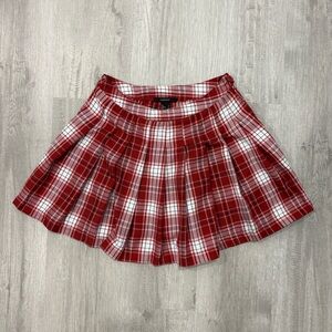 Forever 21 Red Plaid Pleated Skirt With a Side Button